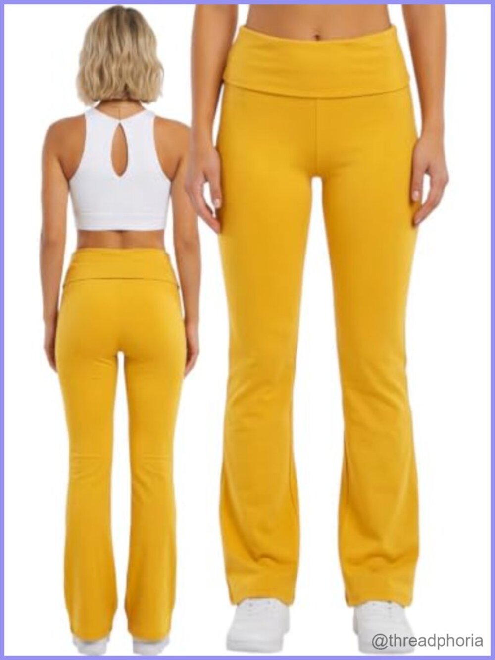 High Rise Flare Yoga Pants Fold Over Waist Cotton Blend Active Leggings - Picture 1 of 3